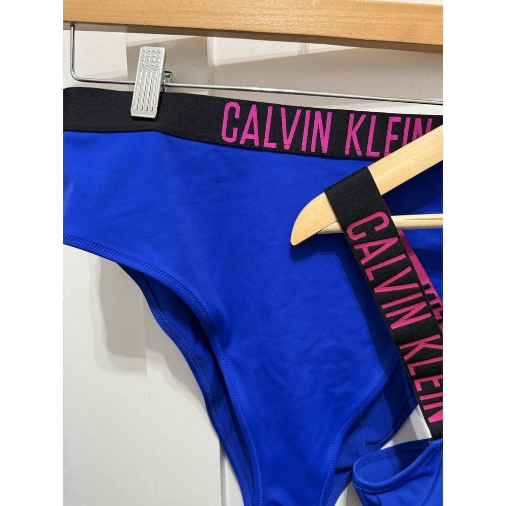 Calvin Klein Blue bikini Set Large High Waist Bottom Intense Power Ribbed - Picture 3 of 14